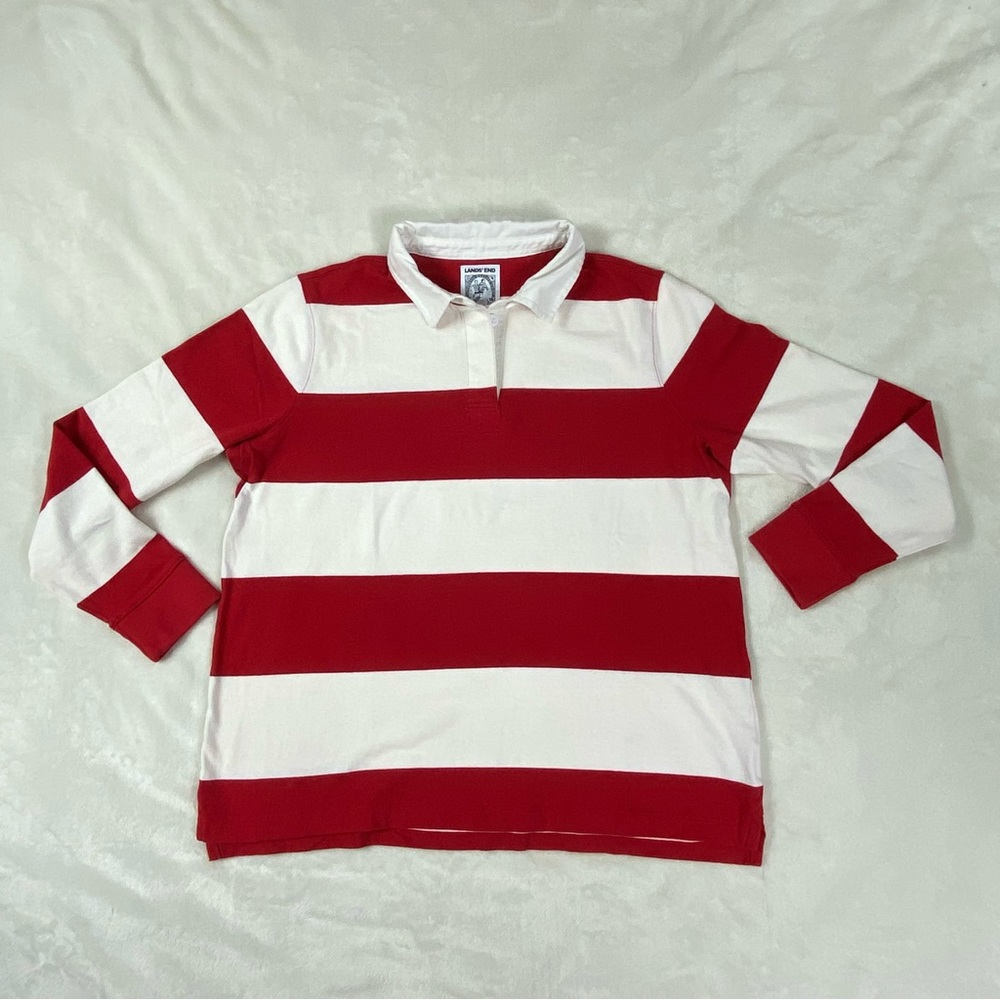 C-0015 Lands' End L/P Red/White Long-Sleeve 100% Cotton Rugby Top